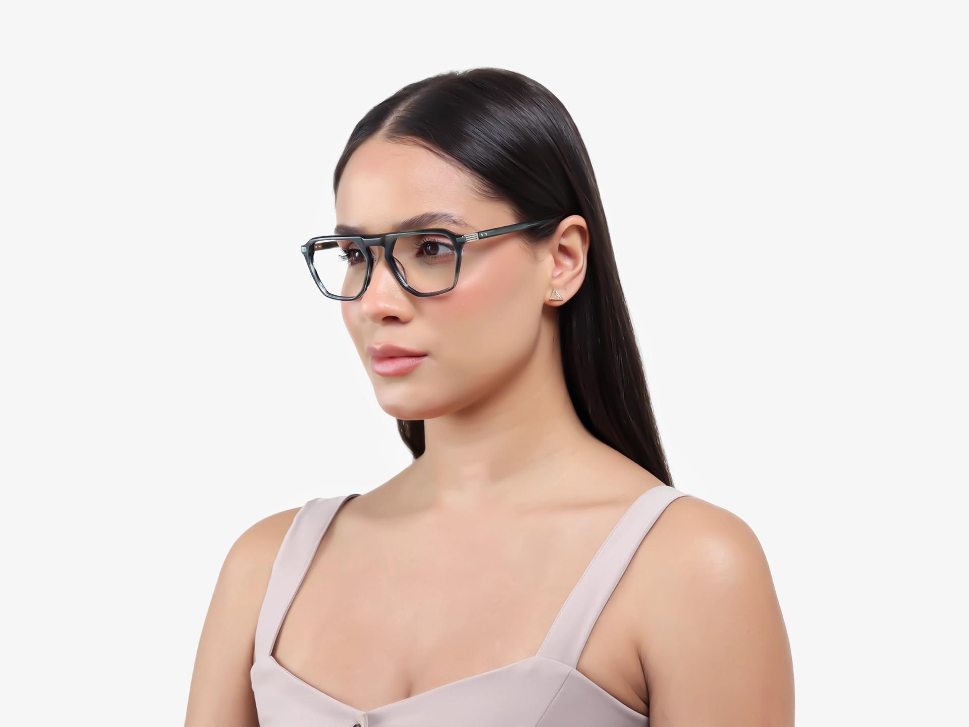 Crystal Sage Green Pilot Flat Top Full-Rim Glasses-1