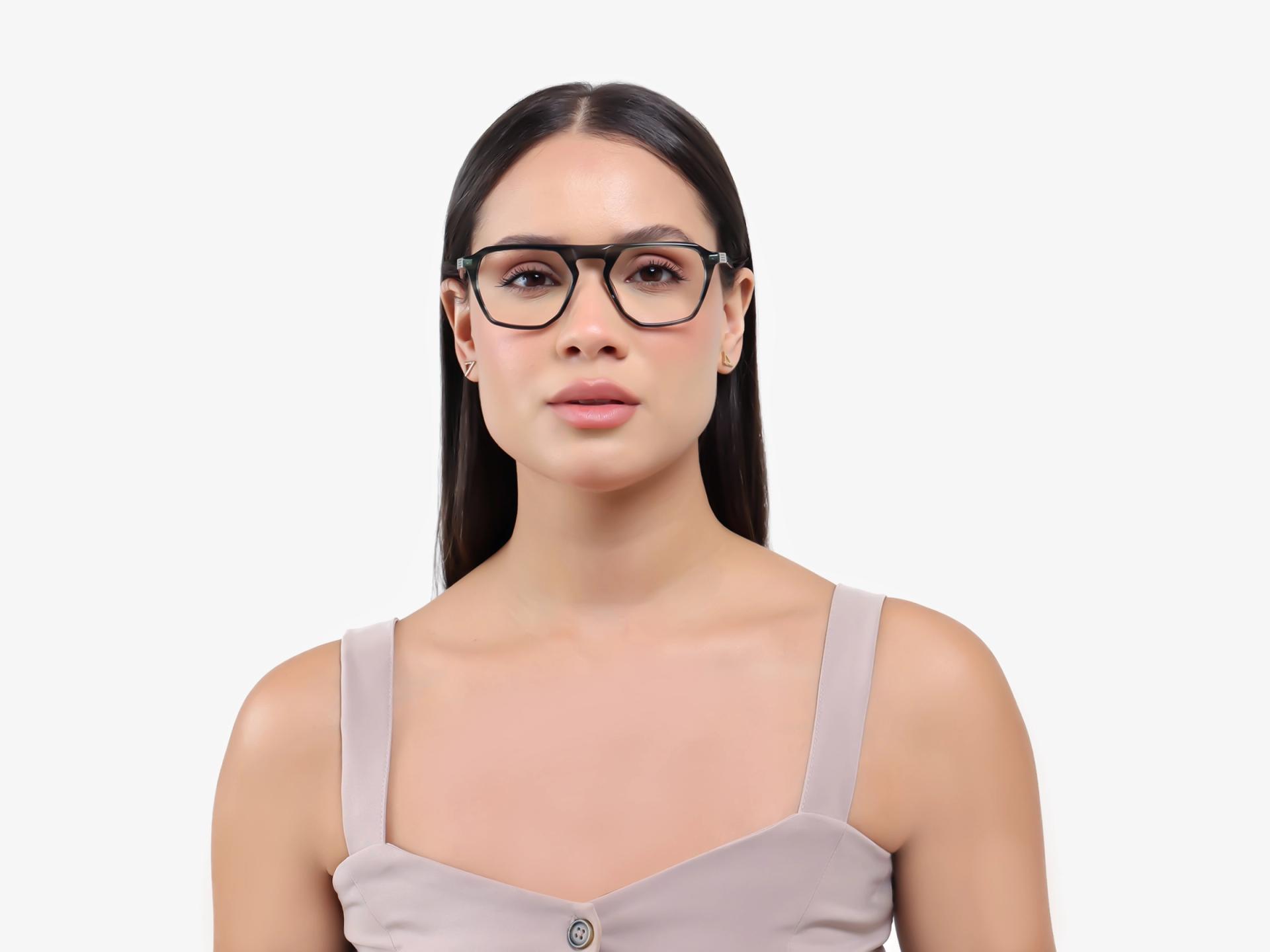 Crystal Sage Green Pilot Flat Top Full-Rim Glasses-1