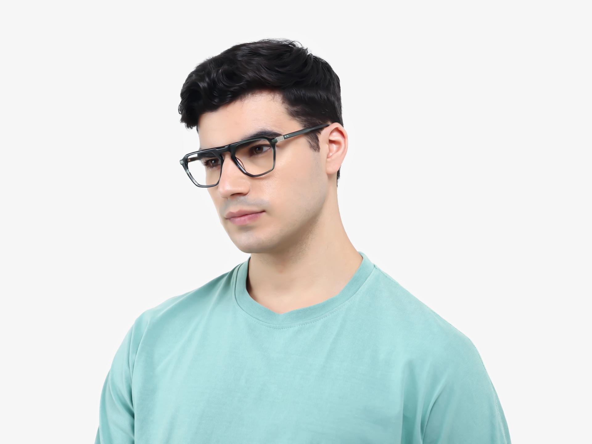 Crystal Sage Green Pilot Flat Top Full-Rim Glasses-1