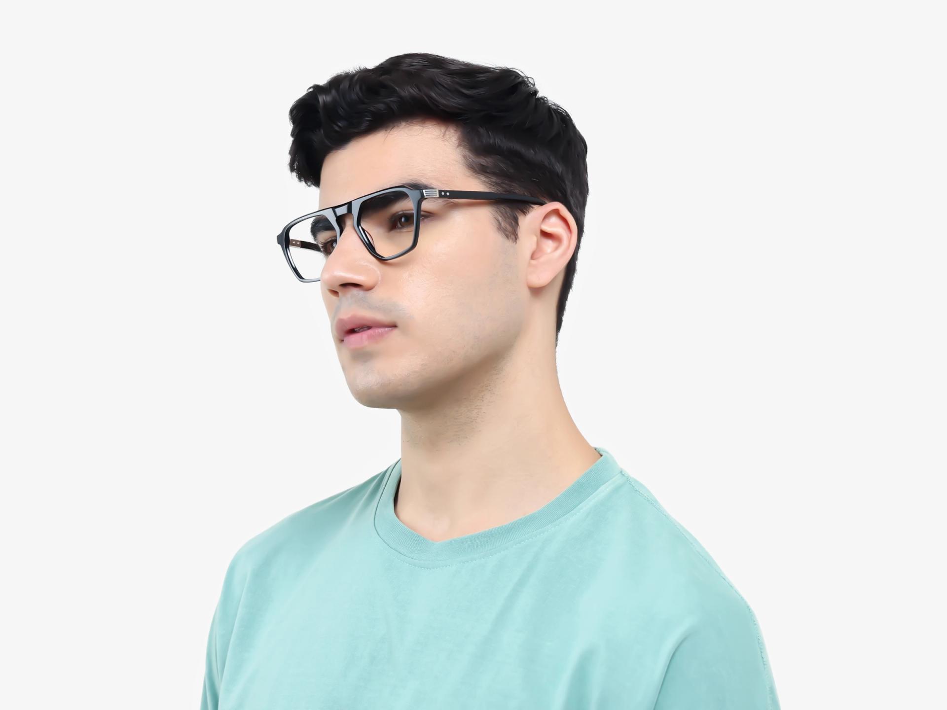 Black Pilot Flat Top Full-Rim Glasses-1