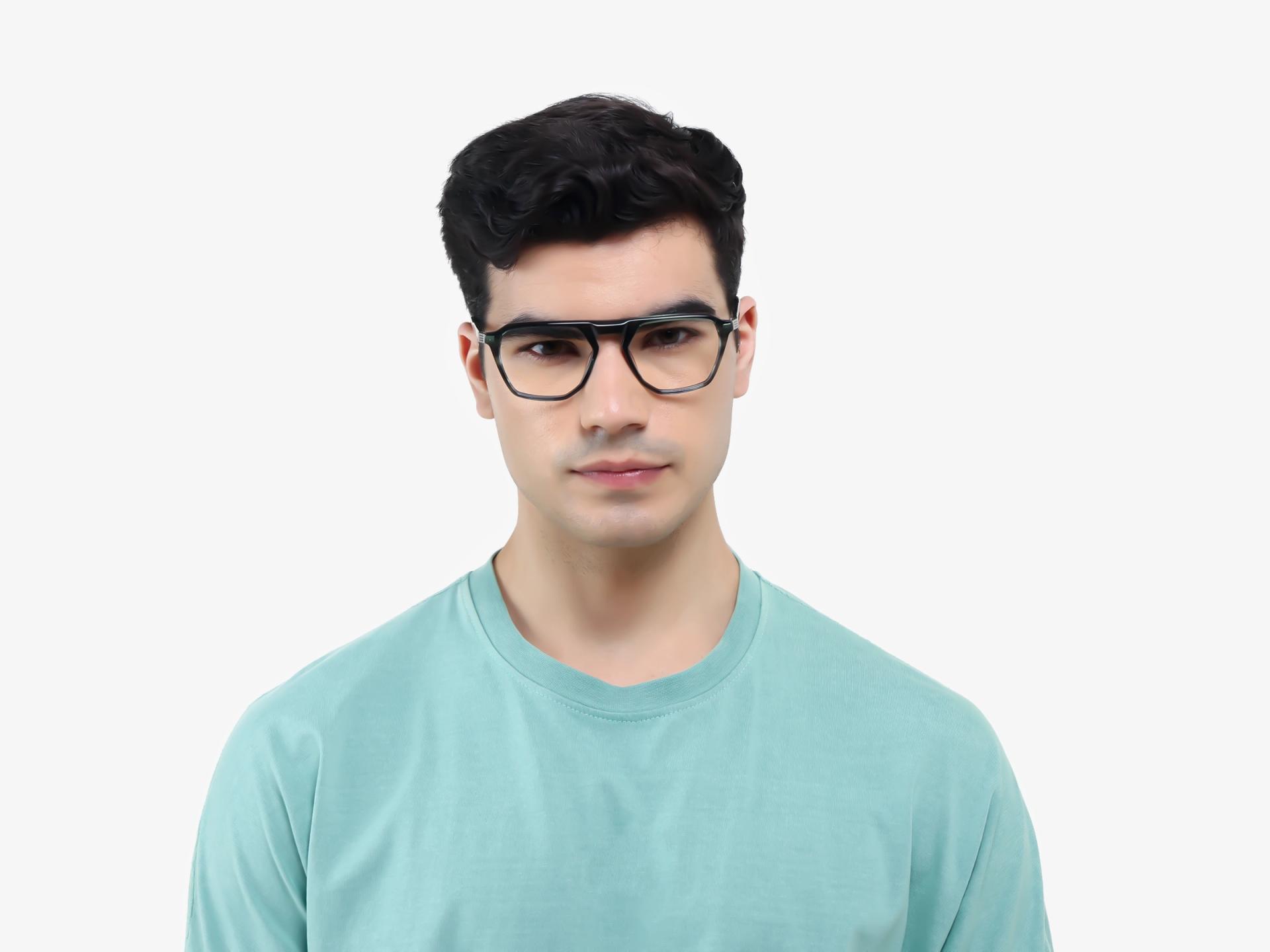 Crystal Sage Green Pilot Flat Top Full-Rim Glasses-1