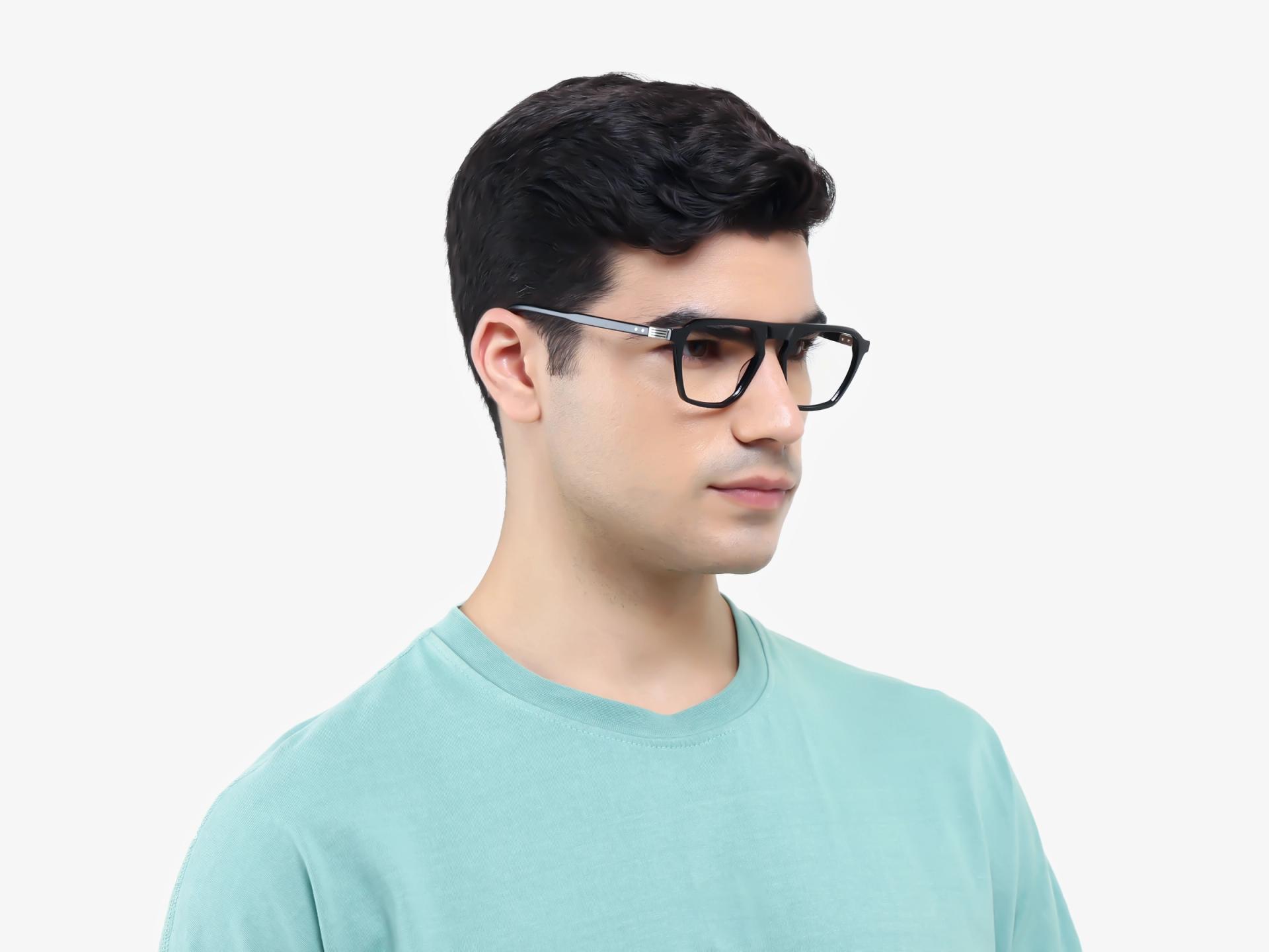 Black Pilot Flat Top Full-Rim Glasses-1