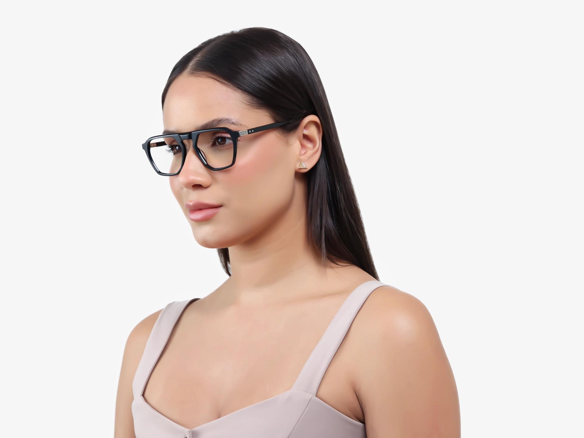 Black Pilot Flat Top Full-Rim Glasses-1