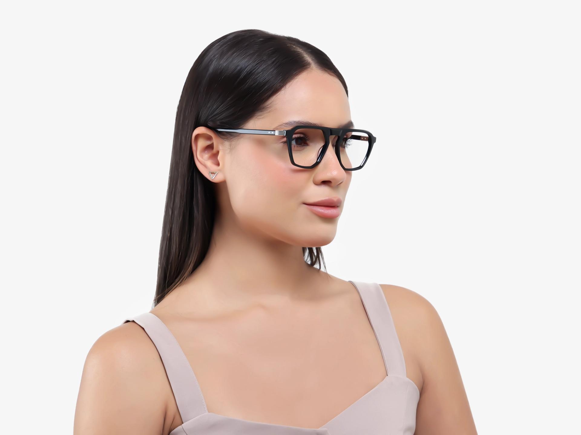 Black Pilot Flat Top Full-Rim Glasses-1