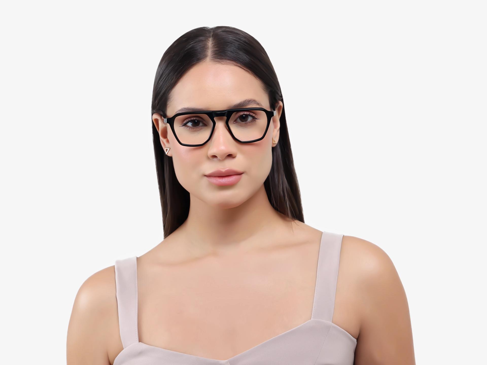 Black Pilot Flat Top Full-Rim Glasses-1