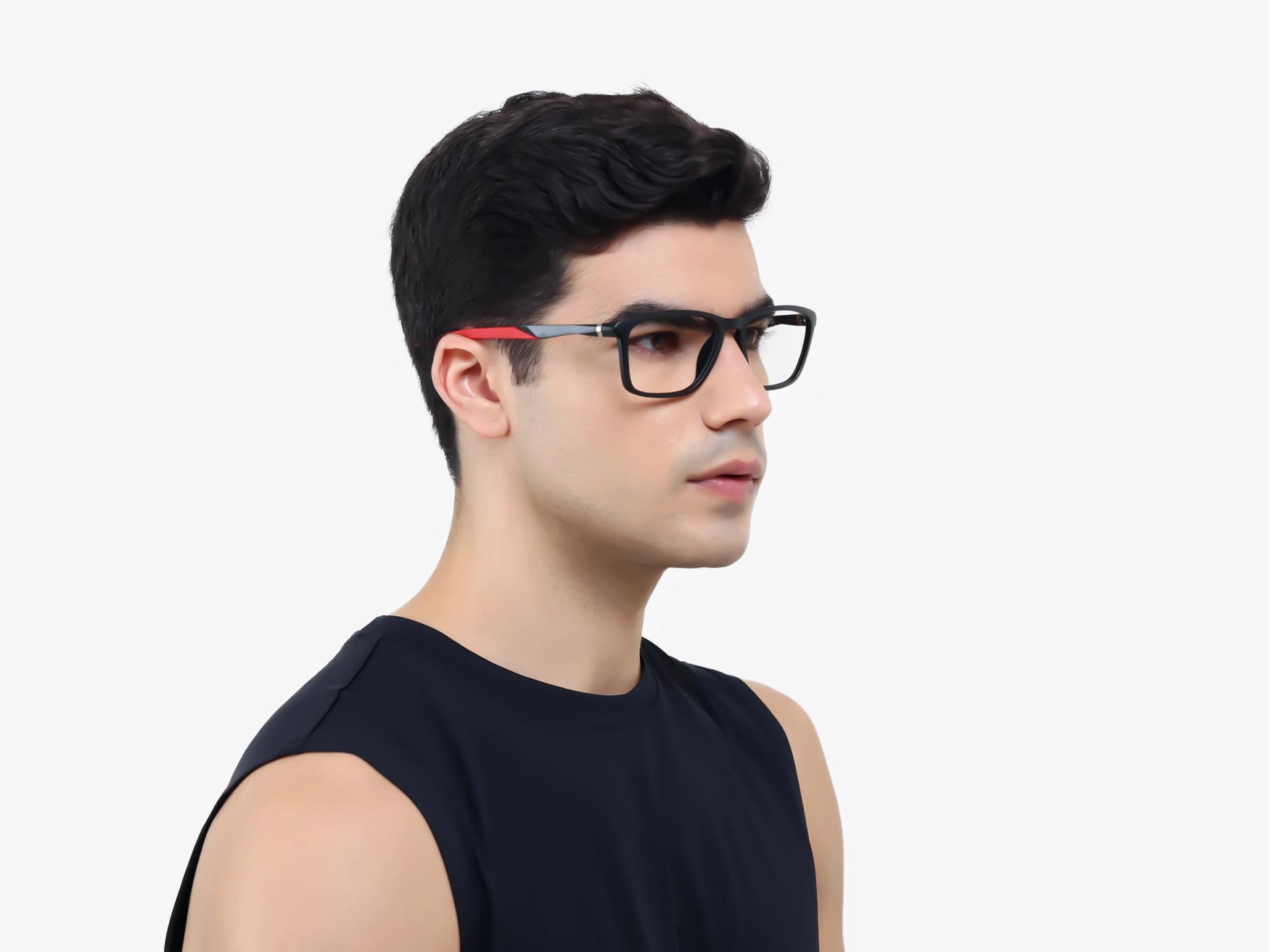 Black & Red Large Rectangular Sports Glasses-1