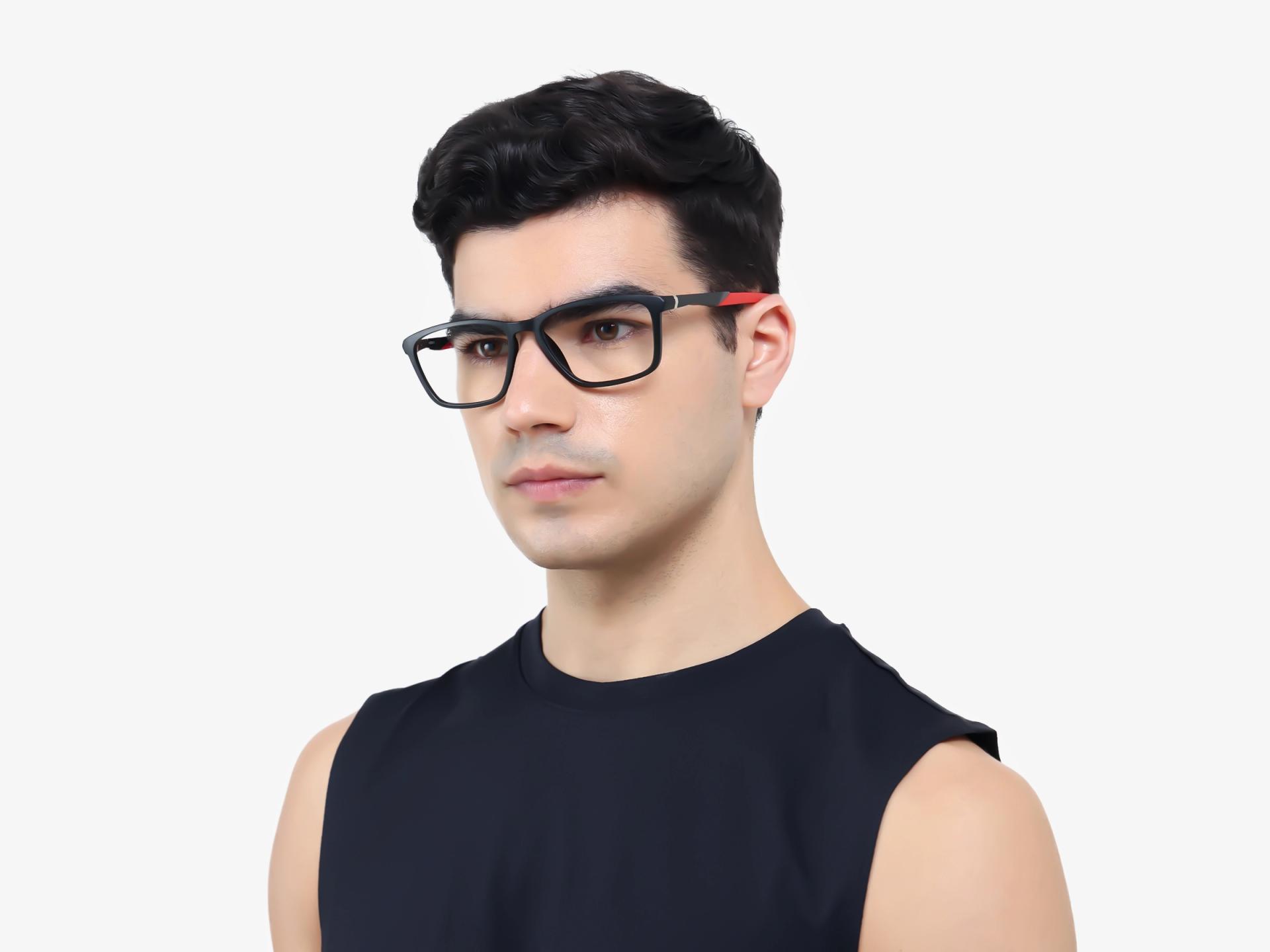 Black & Red Large Rectangular Sports Glasses-1