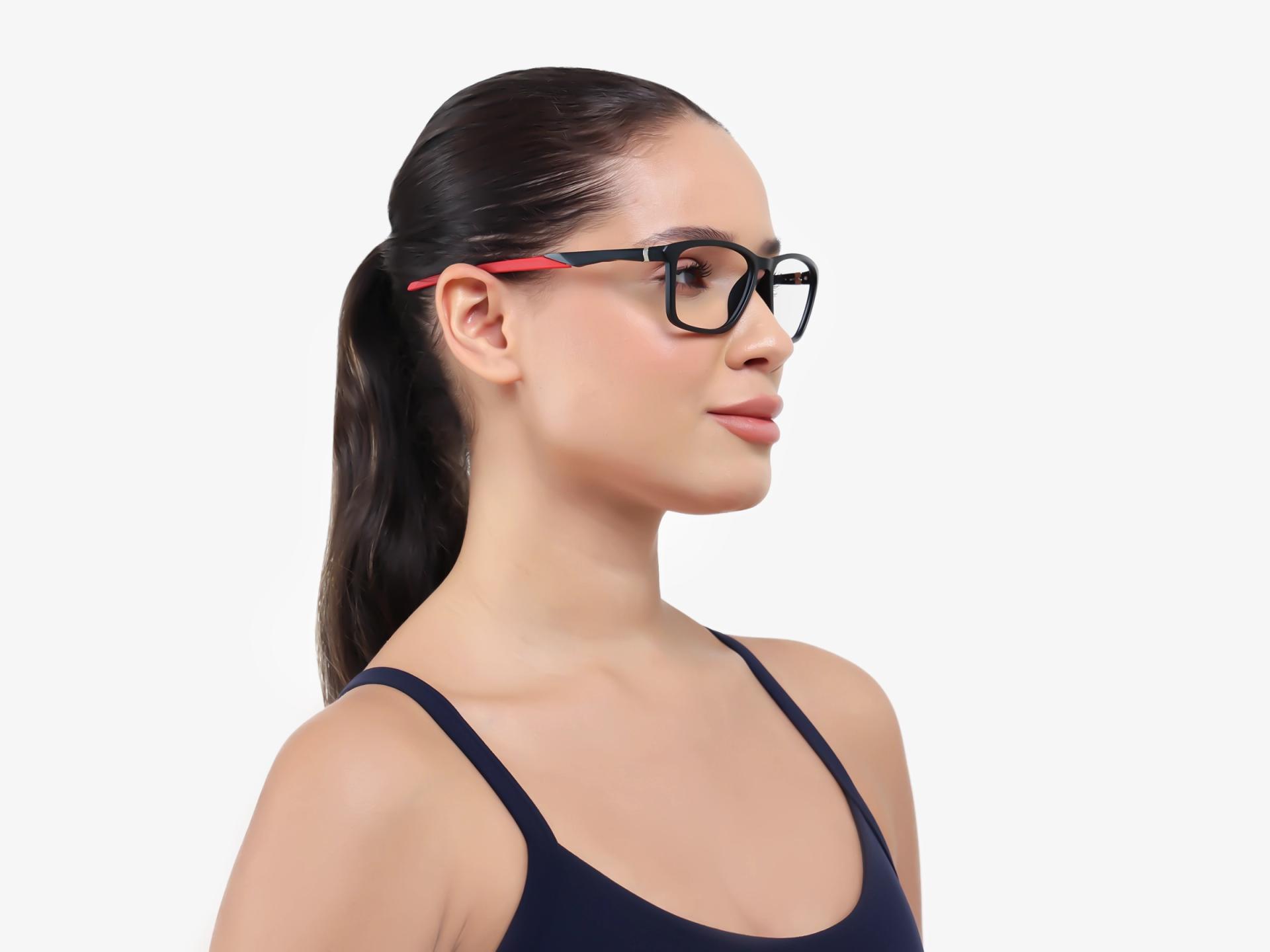 Black & Red Large Rectangular Sports Glasses-1