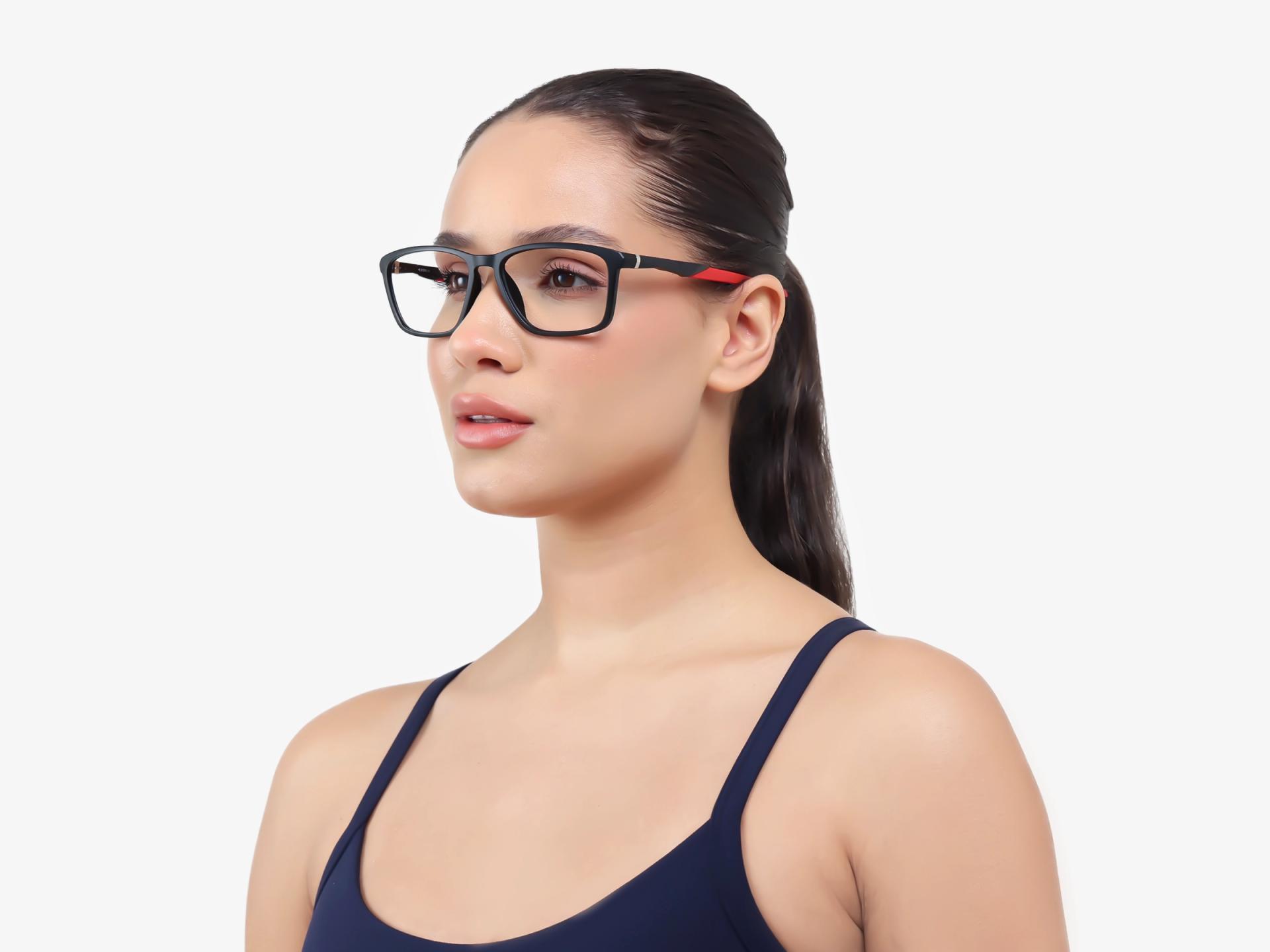 Black & Red Large Rectangular Sports Glasses-1