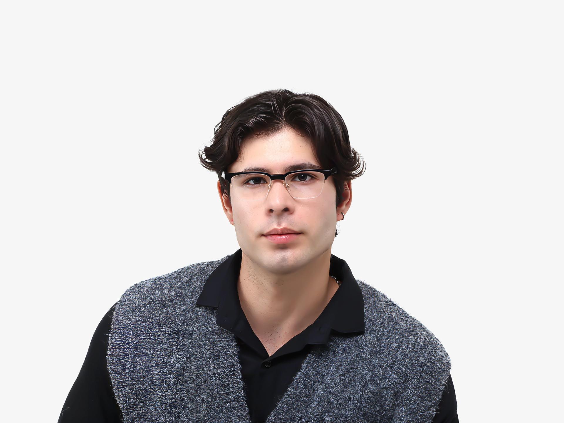 Black Rectangle Browline Acetate Glasses-1