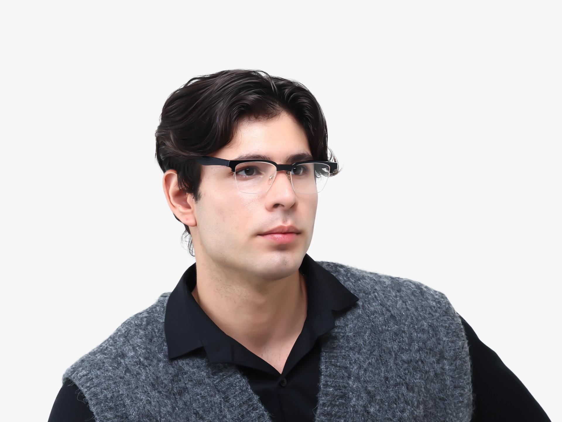 Black Rectangle Browline Acetate Glasses-1