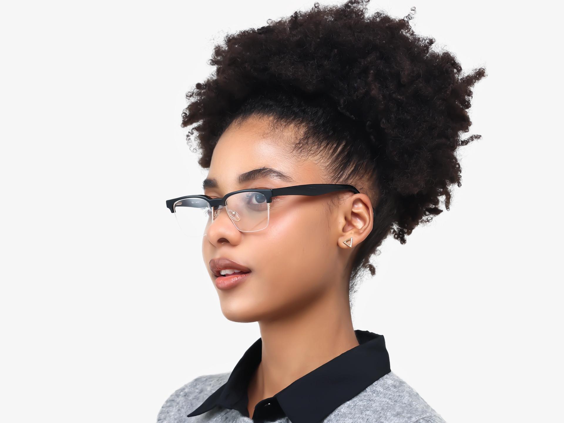 Black Rectangle Browline Acetate Glasses-1