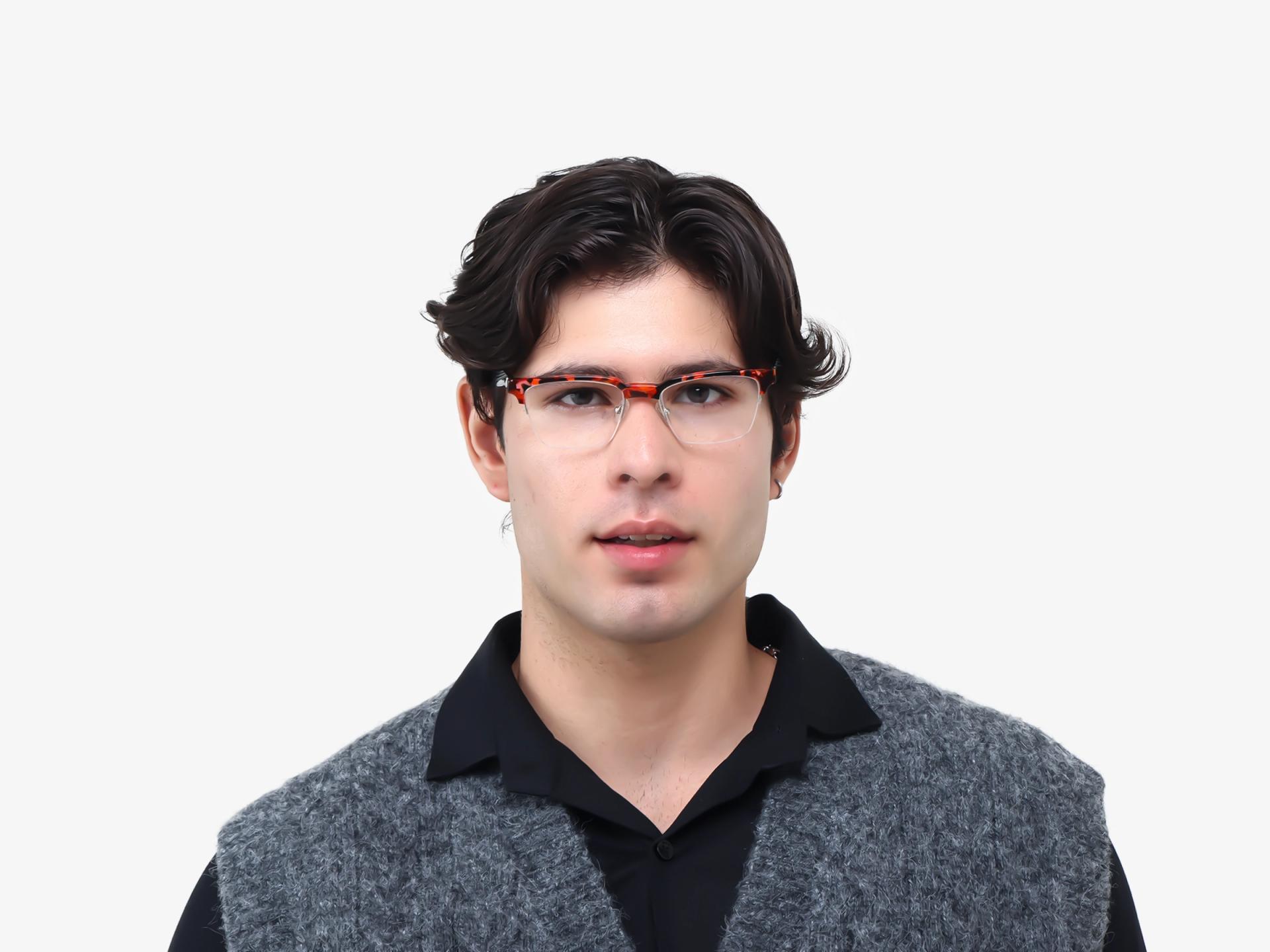 Orange Tortoise Rectangle Browline Acetate Glasses-1
