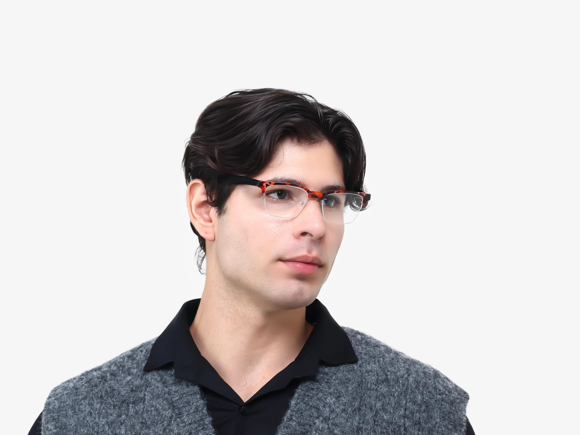Orange Tortoise Rectangle Browline Acetate Glasses-1