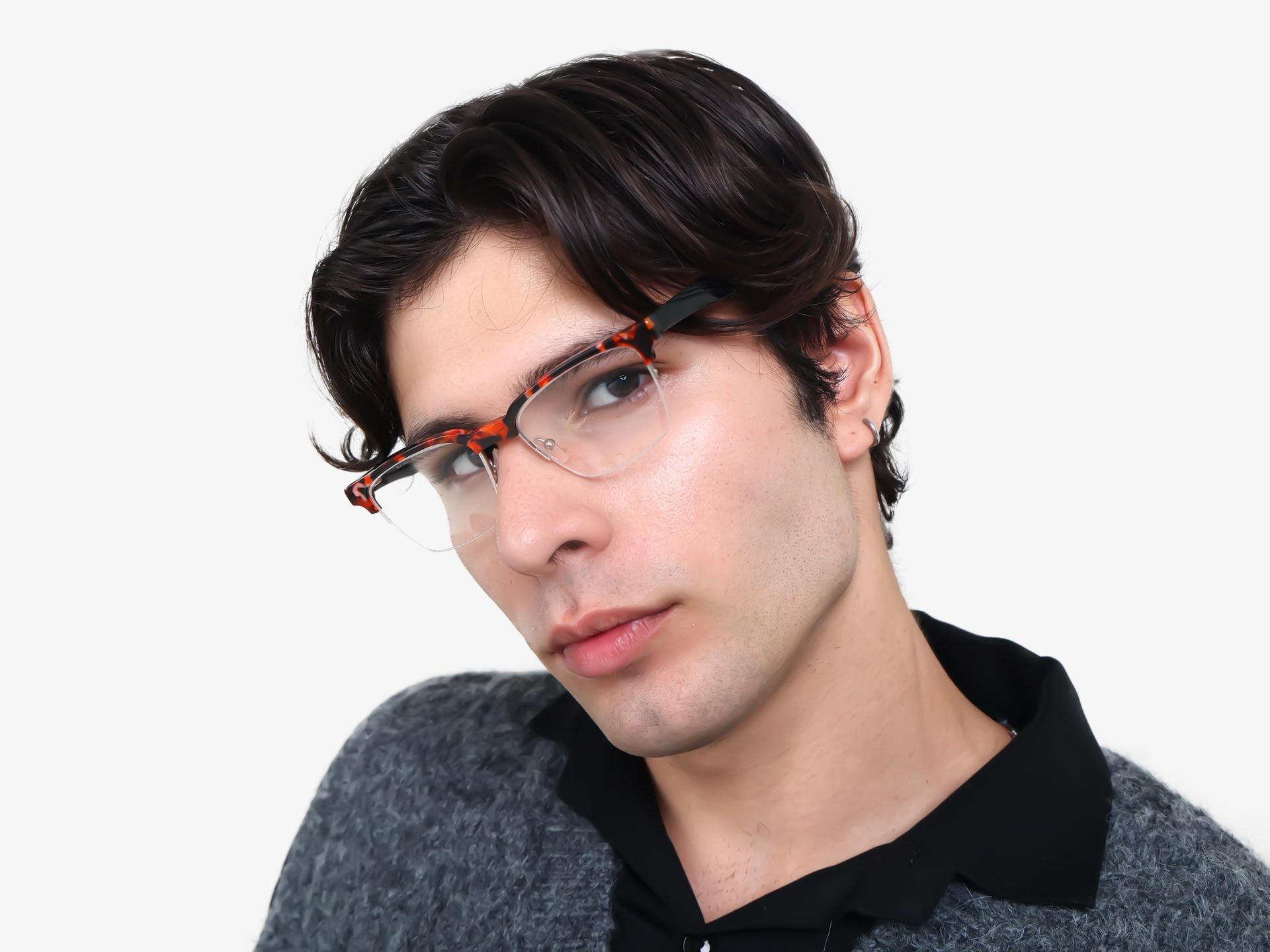 Orange Tortoise Rectangle Browline Acetate Glasses-1