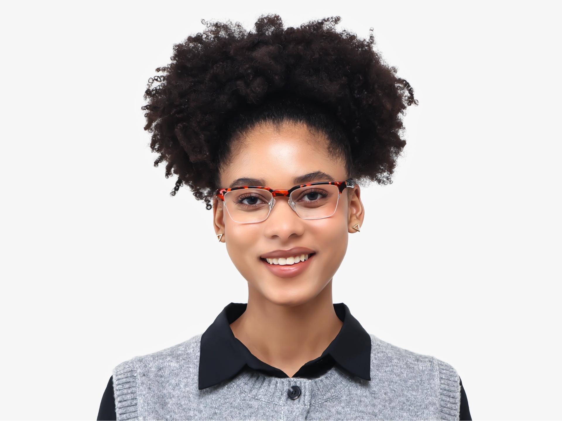 Orange Tortoise Rectangle Browline Acetate Glasses-1