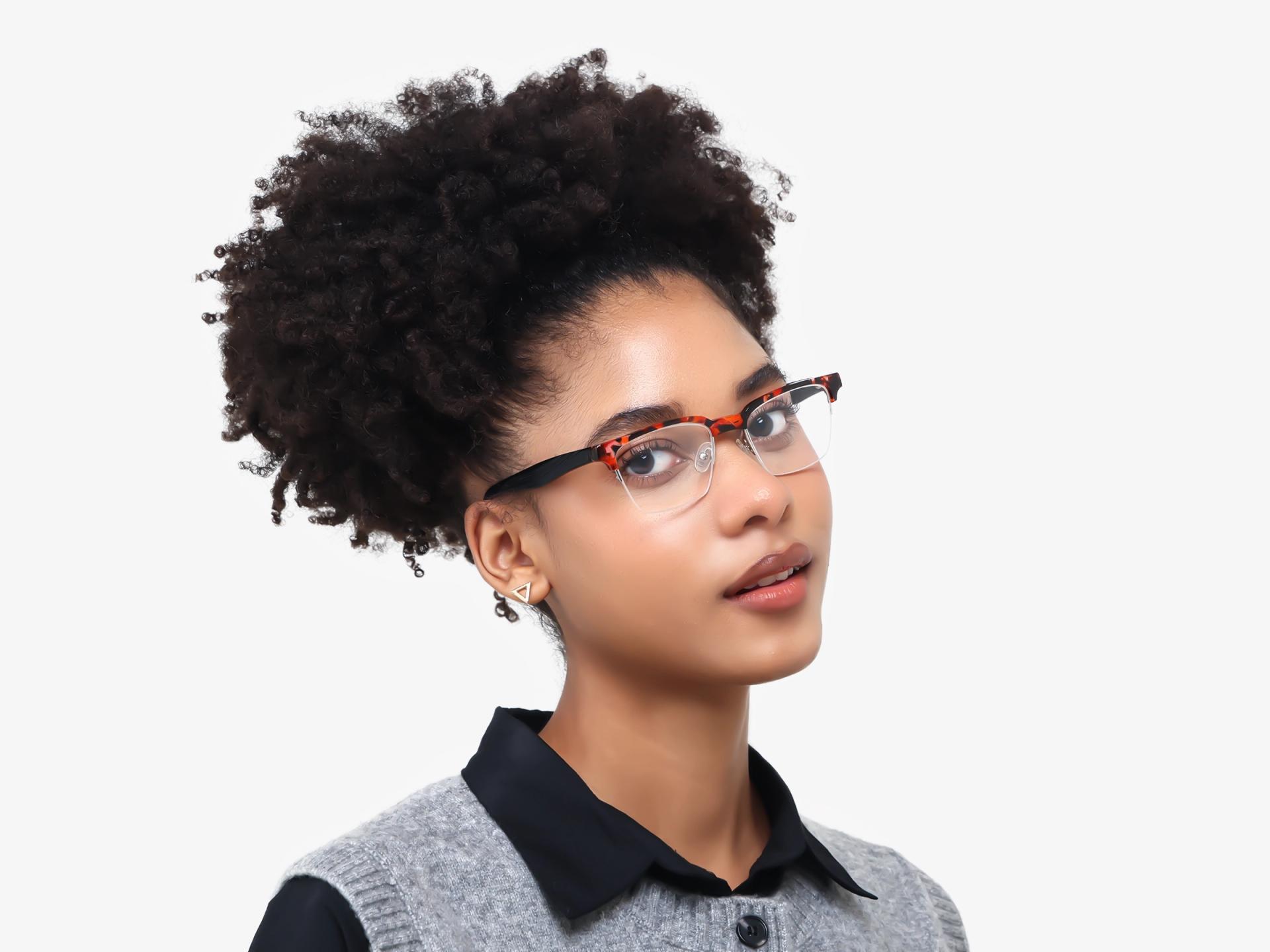 Orange Tortoise Rectangle Browline Acetate Glasses-1