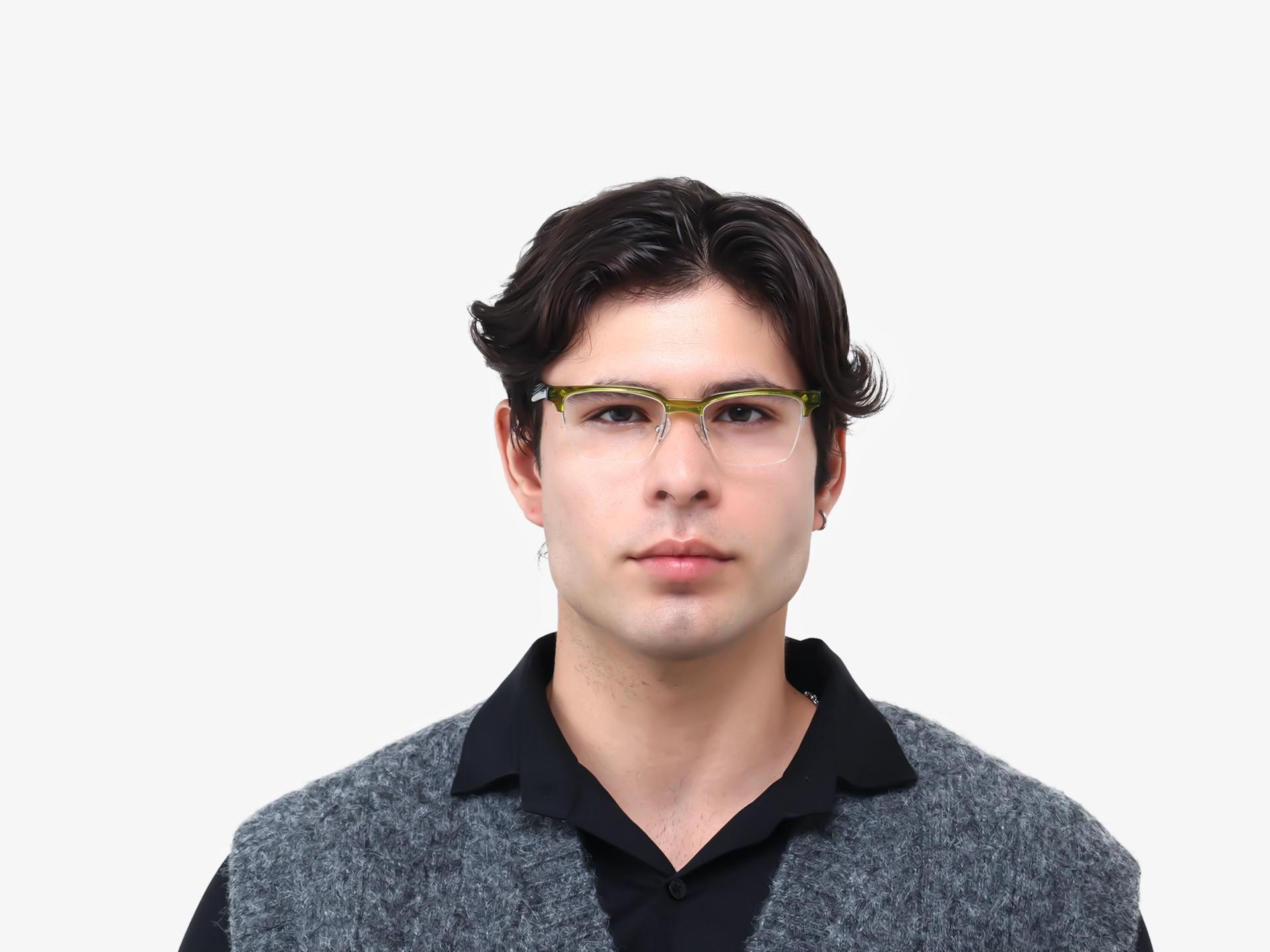 Pear Green Rectangle Browline Acetate Glasses-1
