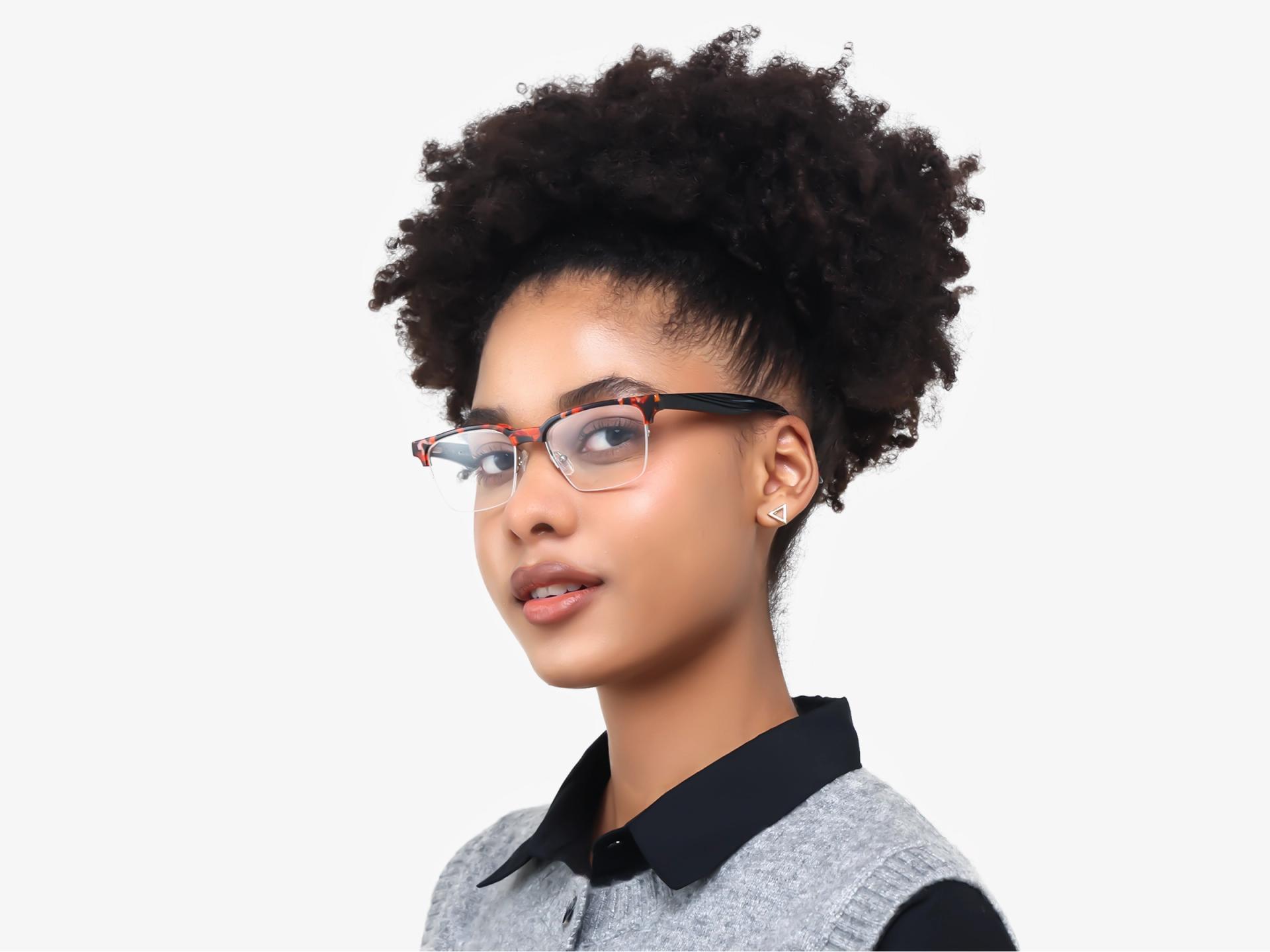 Orange Tortoise Rectangle Browline Acetate Glasses-1