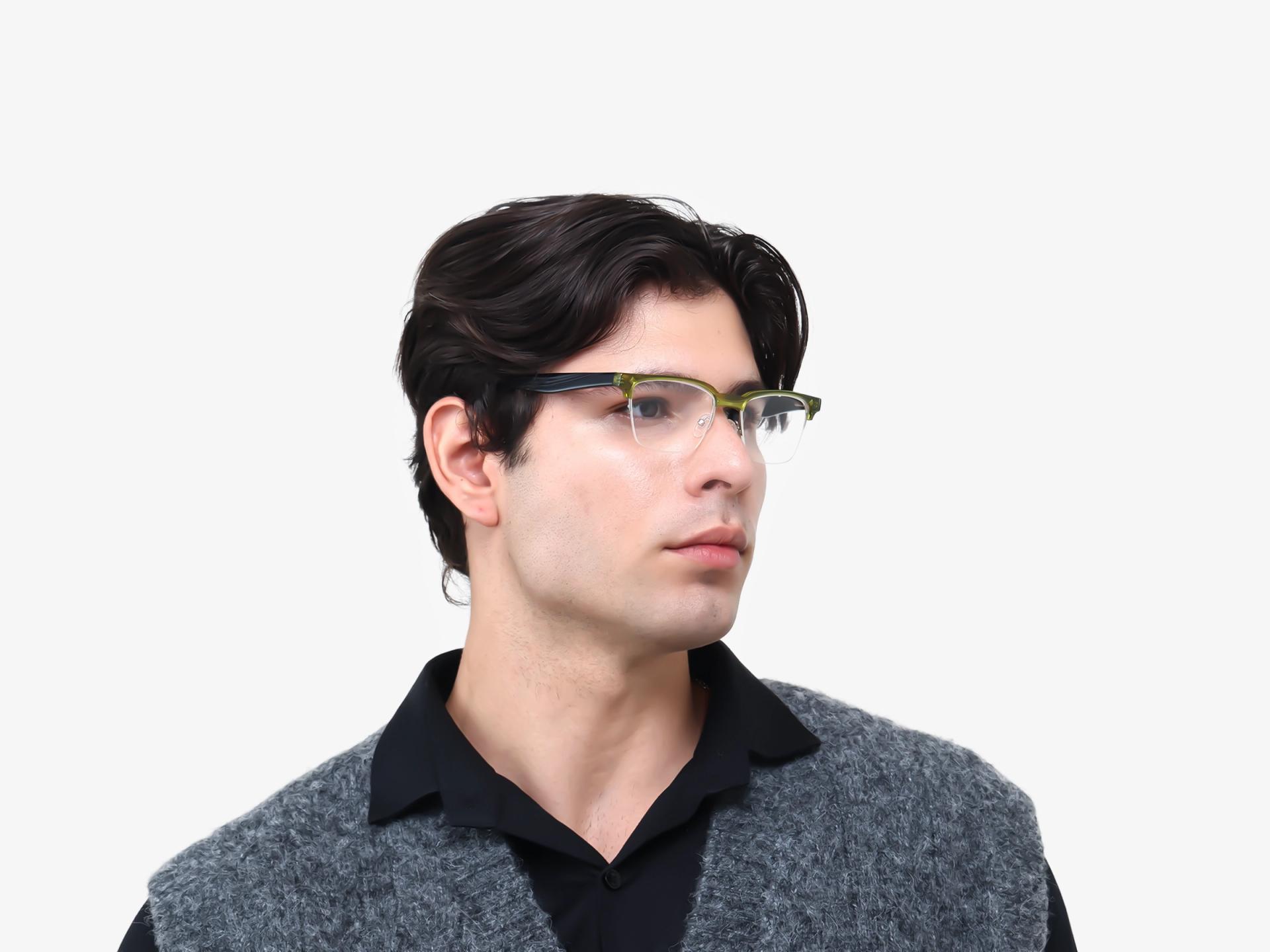 Pear Green Rectangle Browline Acetate Glasses-1