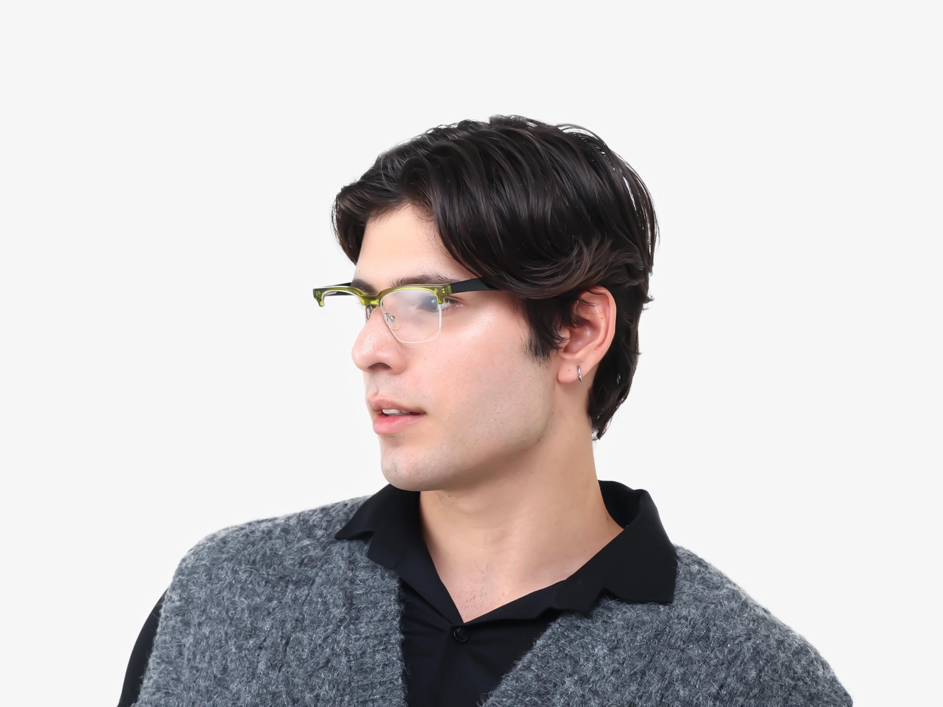 Pear Green Rectangle Browline Acetate Glasses-1