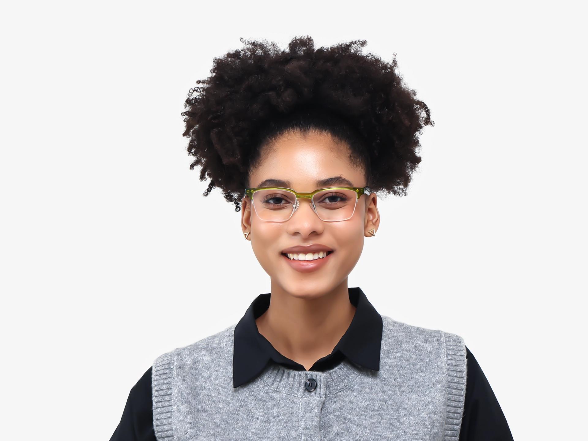 Pear Green Rectangle Browline Acetate Glasses-1