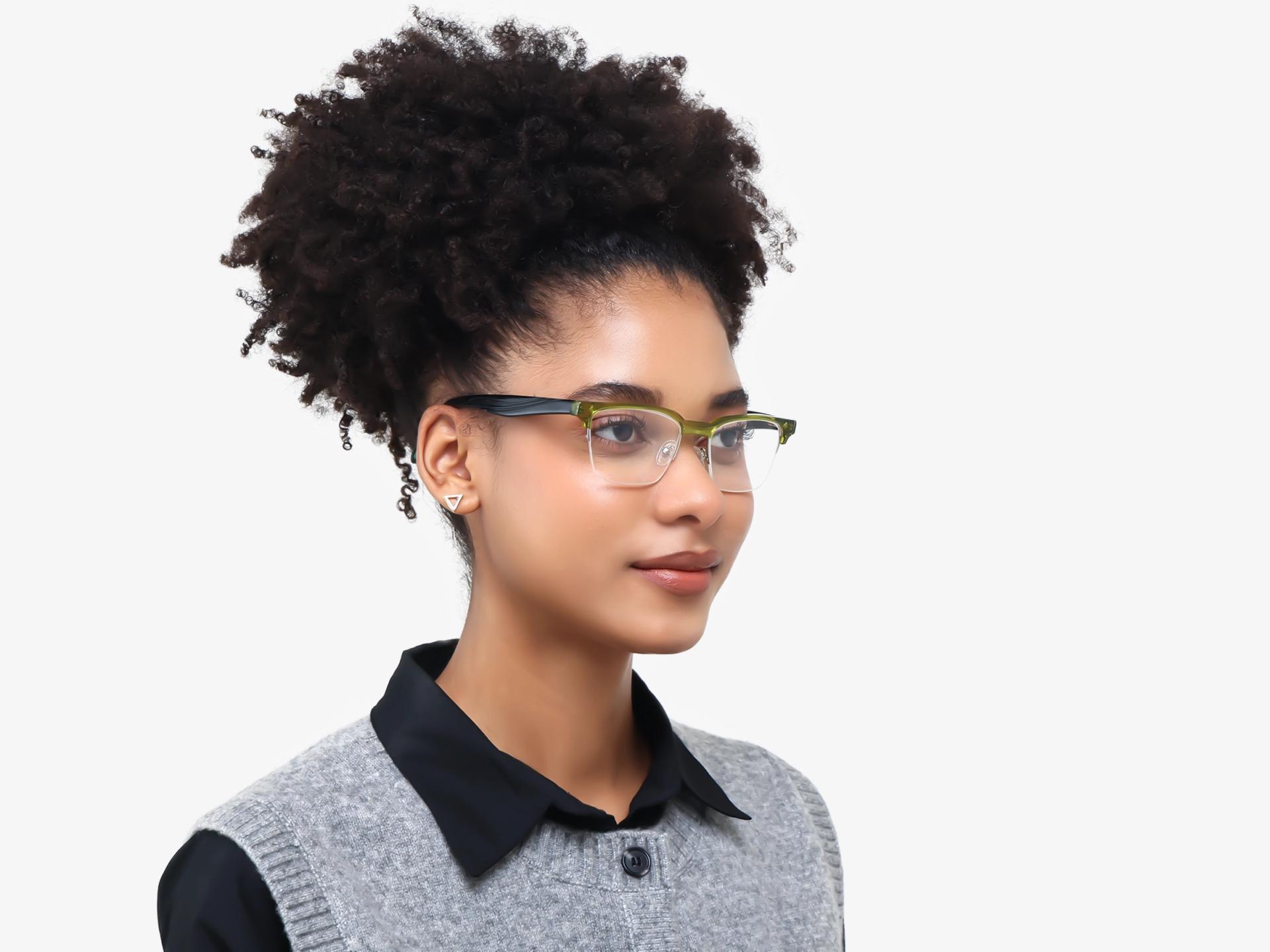 Pear Green Rectangle Browline Acetate Glasses-1