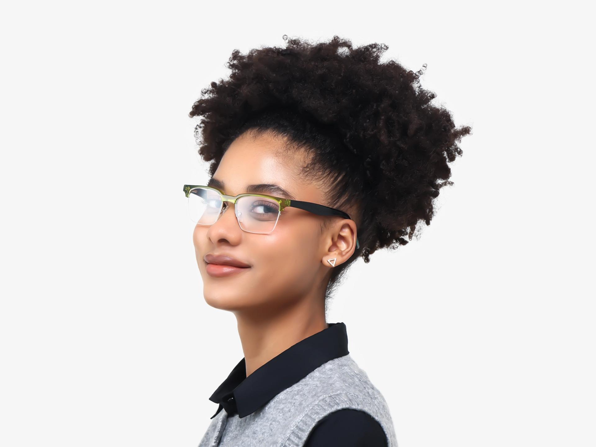 Pear Green Rectangle Browline Acetate Glasses-1