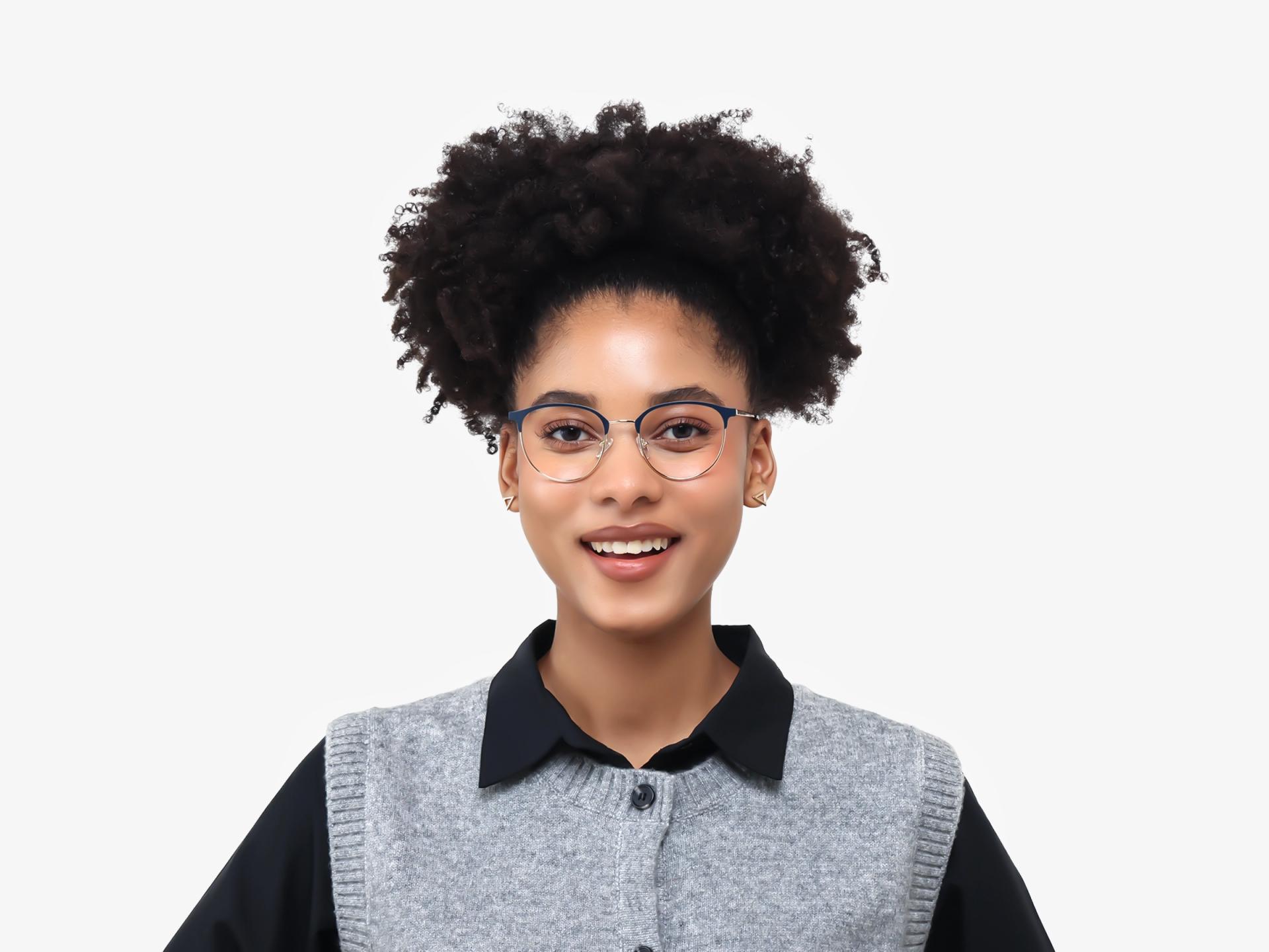 Matte Blue & Champagne Gold Browling Glasses-1
