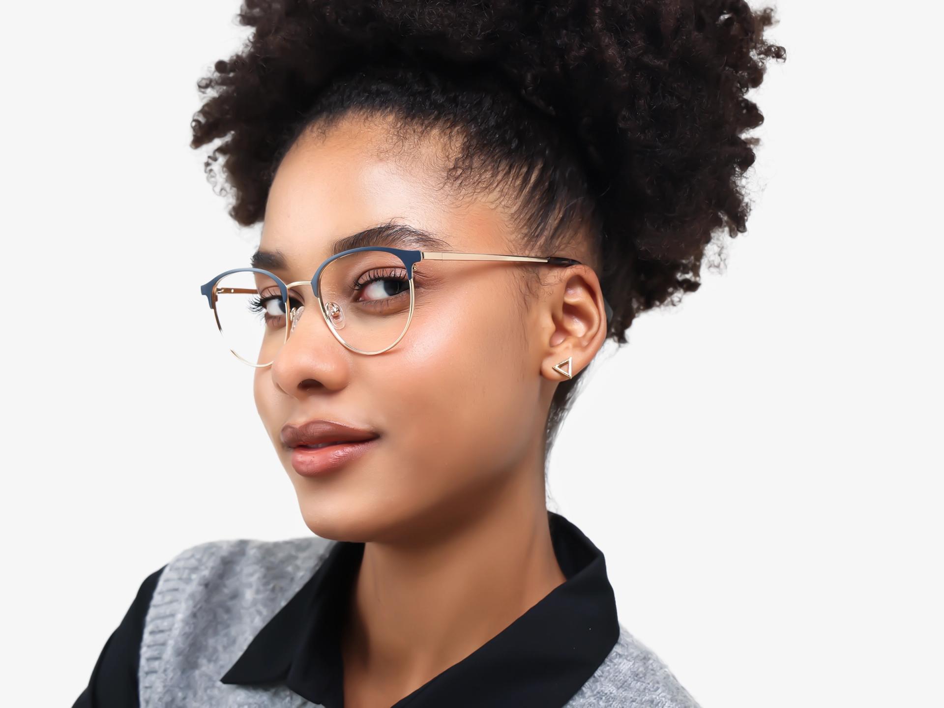 Matte Blue & Champagne Gold Browling Glasses-1