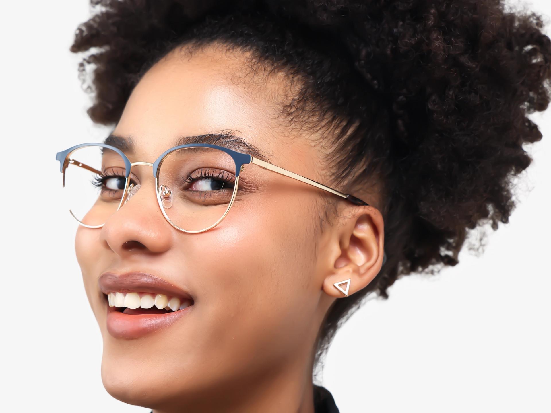 Matte Blue & Champagne Gold Browling Glasses-1