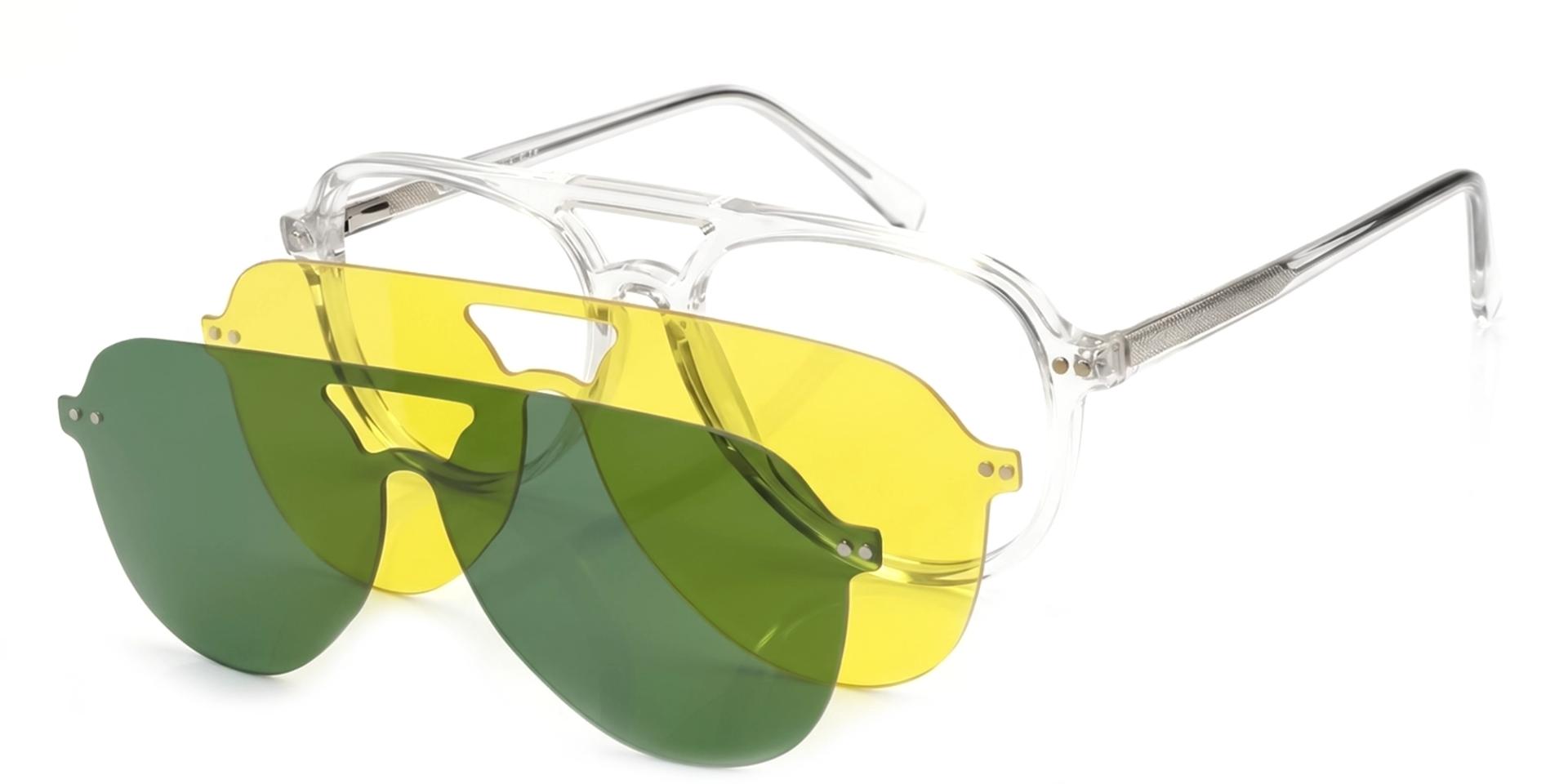 Crystal Clear Pilot Frame - Green & Yellow Clip-On
