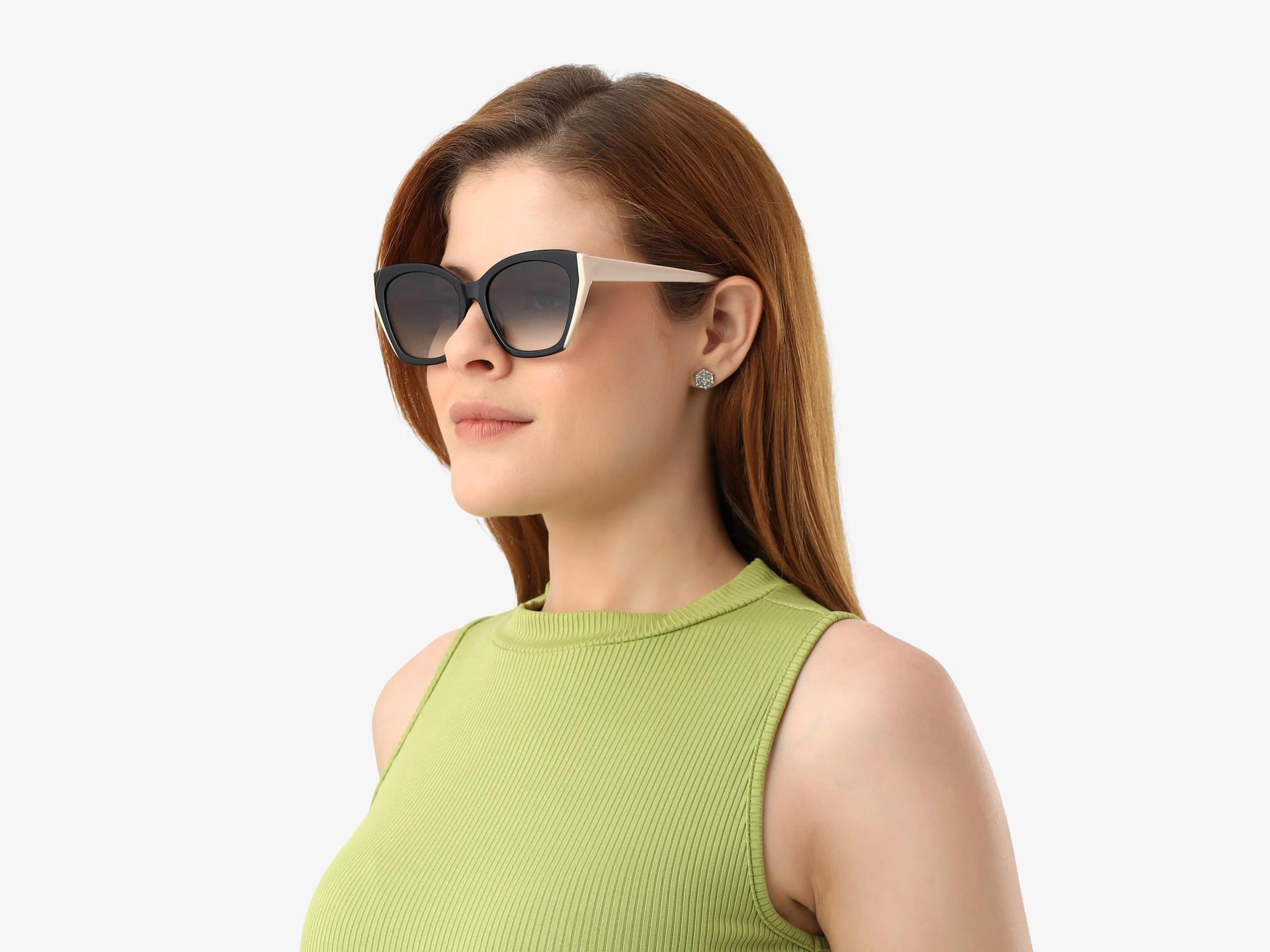 Black Spring Hinge Cat-Eye Frame With Green Tint Sunglasses-1