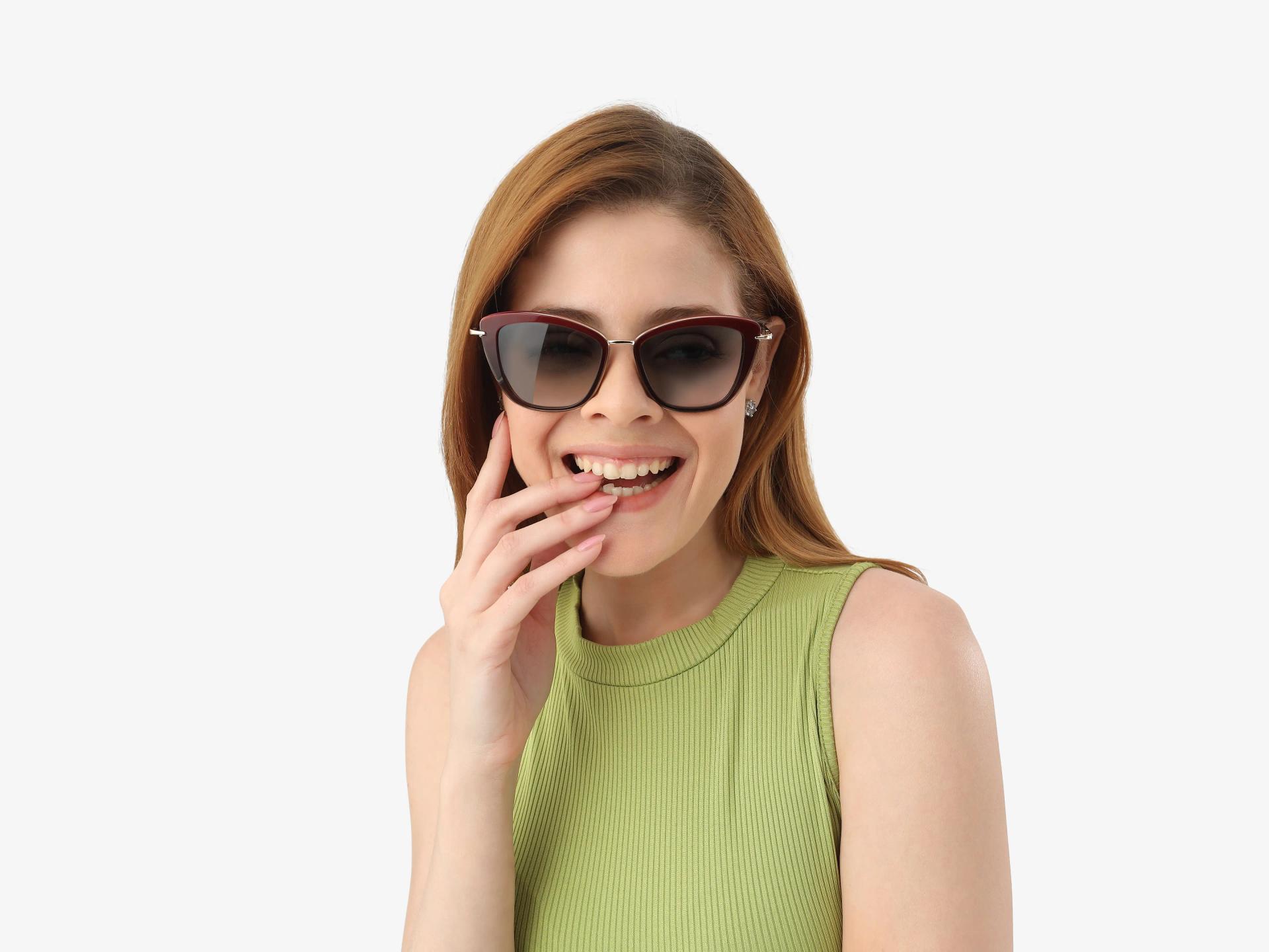 Dark Maroon Cat-Eye Frame With Green Tint Sunglasses-1