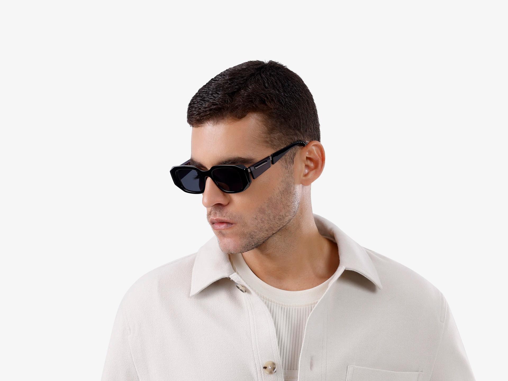 Rectangular Black Frame With Grey Tint Sunglasses-1