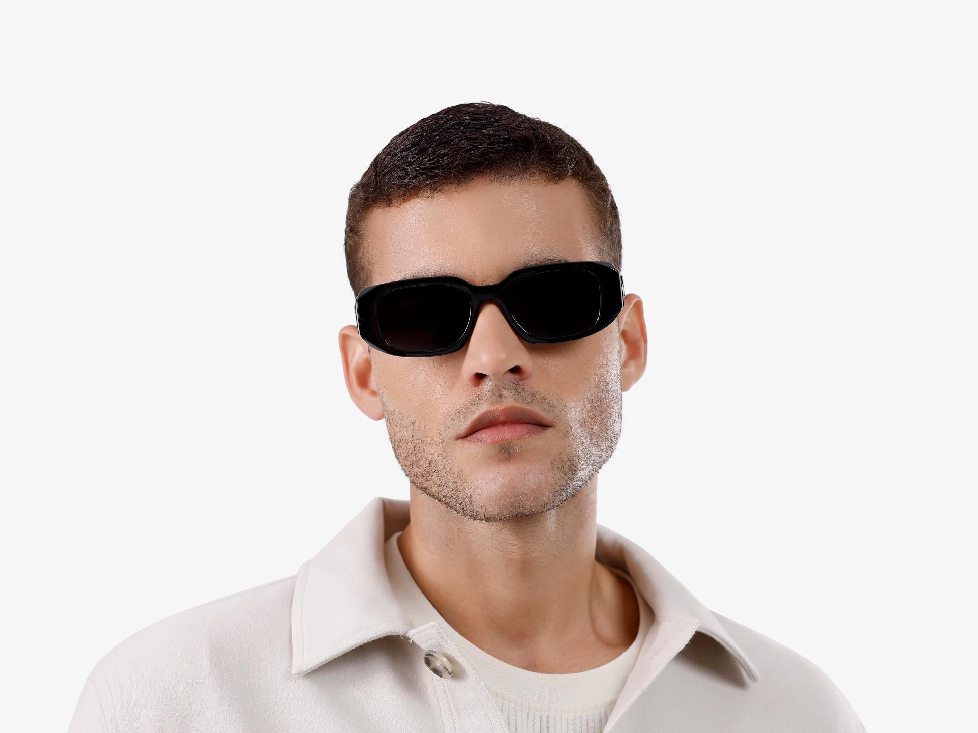 Rectangular Black Frame With Grey Tint Sunglasses-1