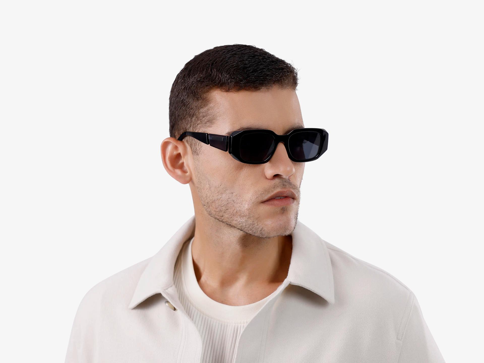 Rectangular Black Frame With Grey Tint Sunglasses-1