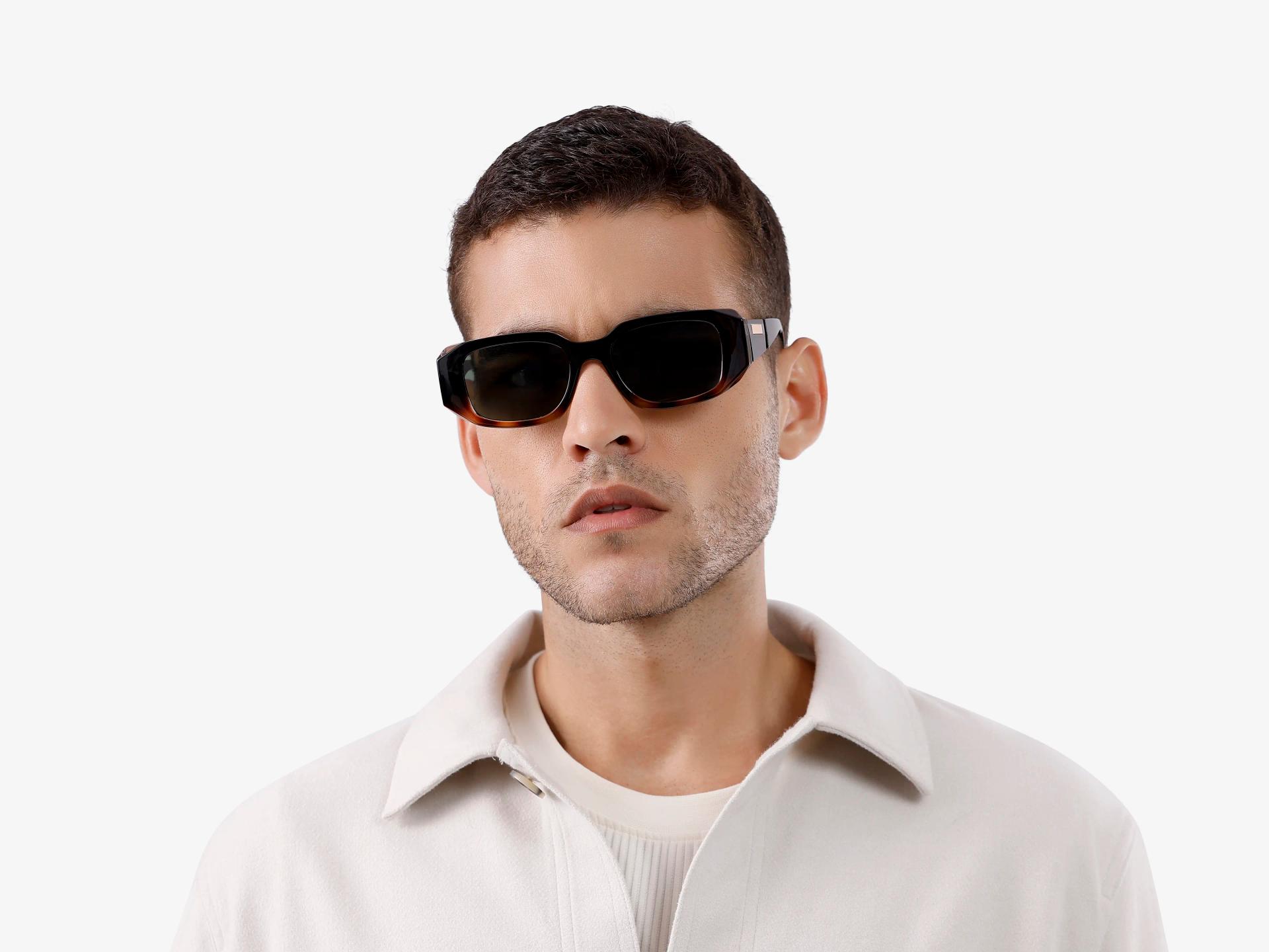 Black & Tortoise Frame With Green Tint Sunglasses-1