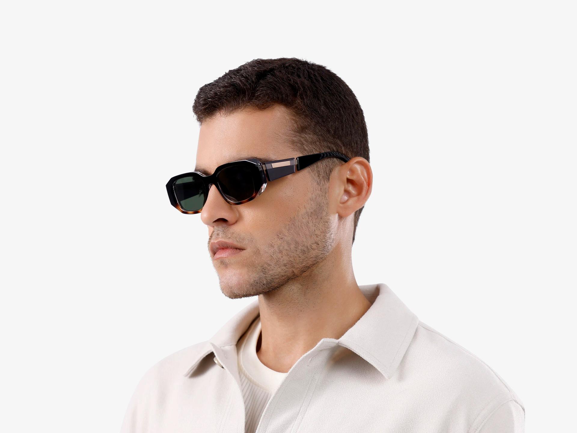 Black & Tortoise Frame With Green Tint Sunglasses-1