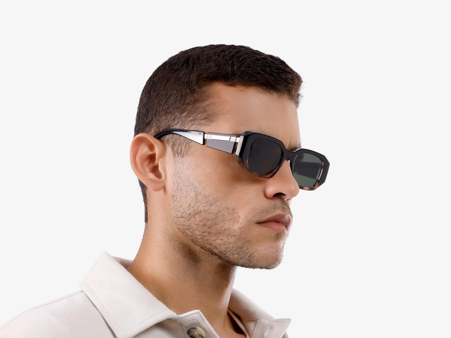 Black & Tortoise Frame With Green Tint Sunglasses-1