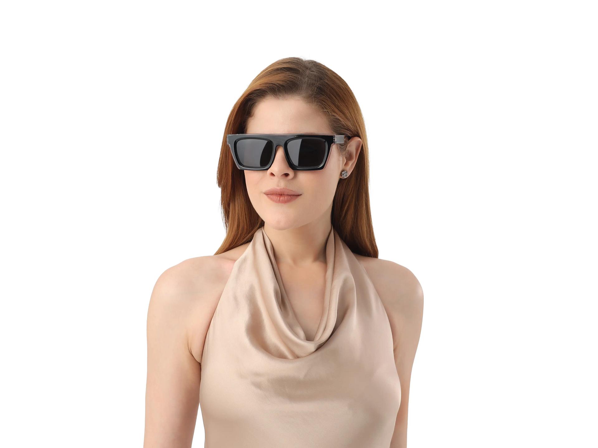 Black Flat Top Sunglasses With Grey Tint Sunglasses-1