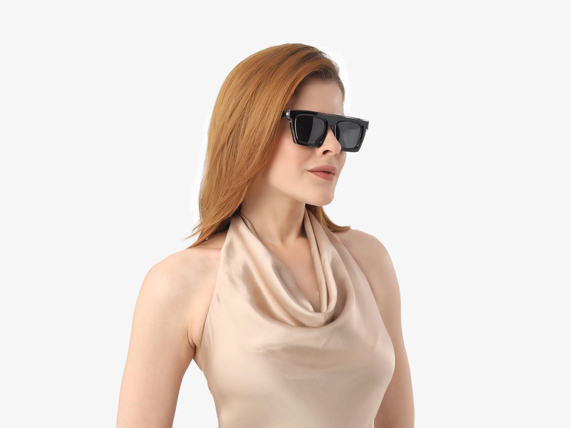 Black Flat Top Sunglasses With Grey Tint Sunglasses-1