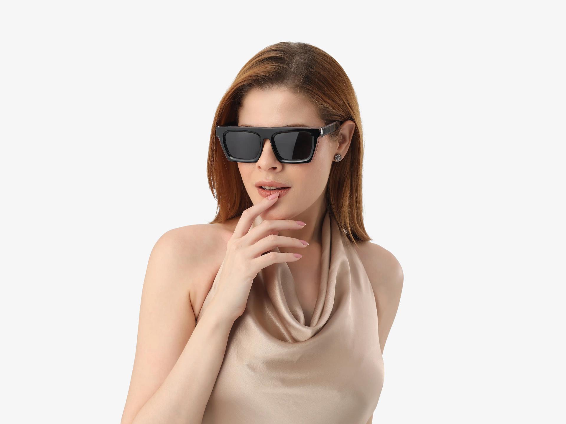 Black Flat Top Sunglasses With Grey Tint Sunglasses-1