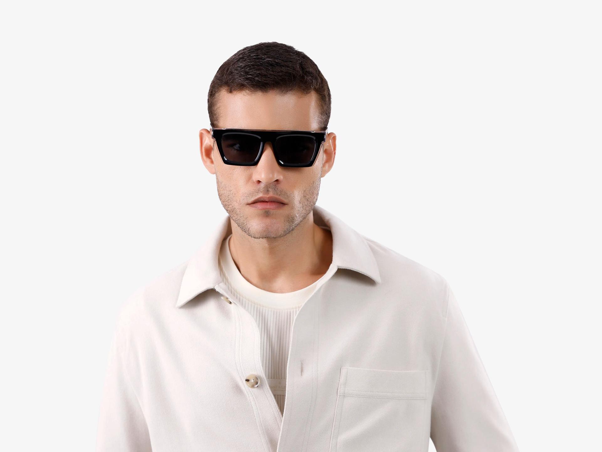 Black Flat Top Sunglasses With Grey Tint Sunglasses-1