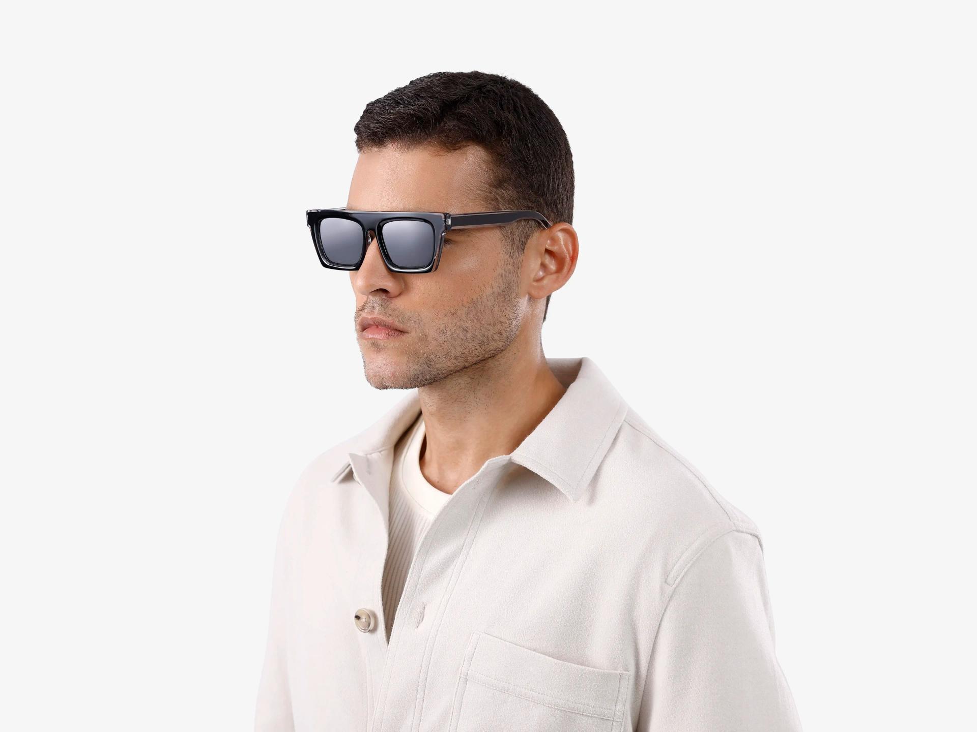Black Flat Top Sunglasses With Grey Tint Sunglasses-1