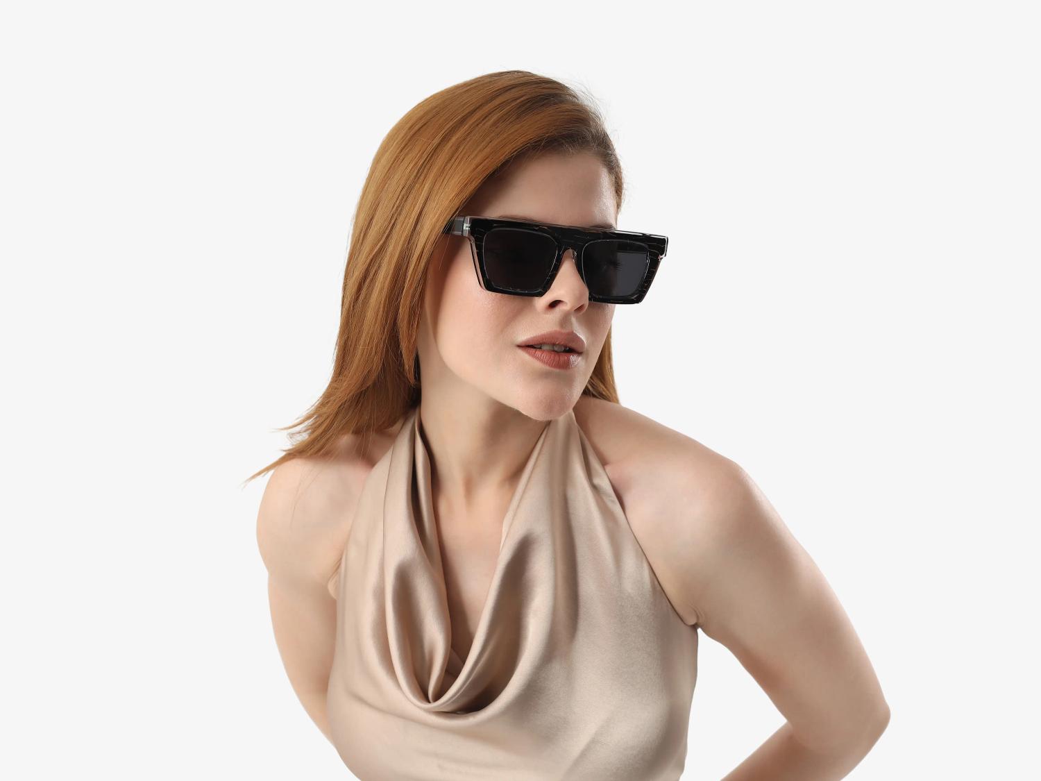 Black and Gold Square Sunglasses With Grey Tint-1