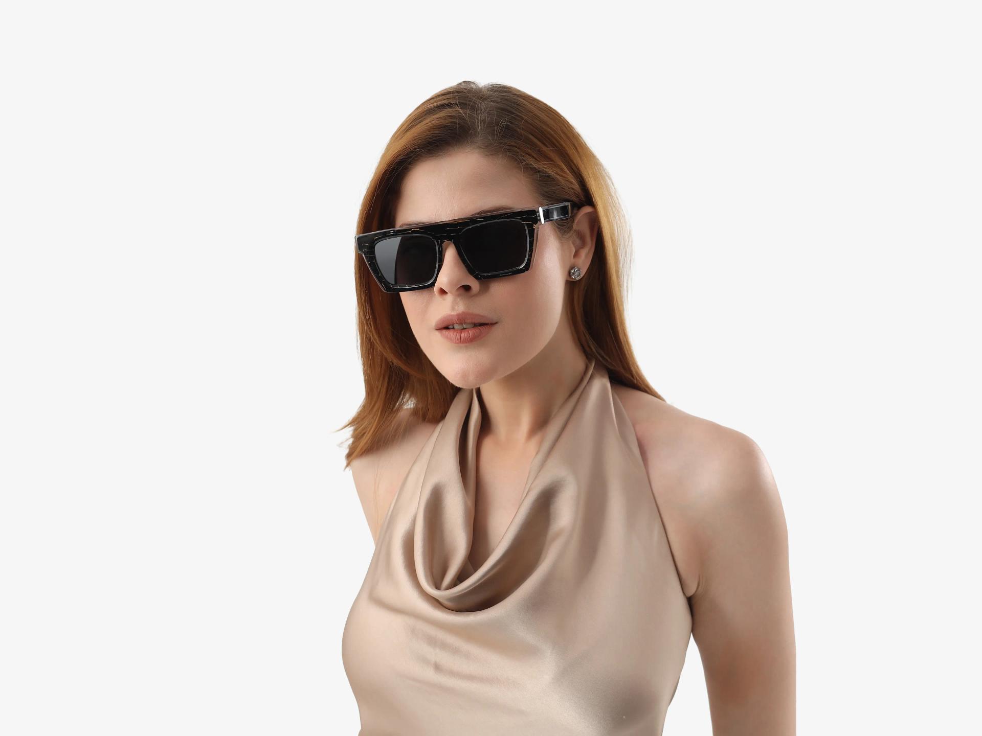 Black and Gold Square Sunglasses With Grey Tint-1