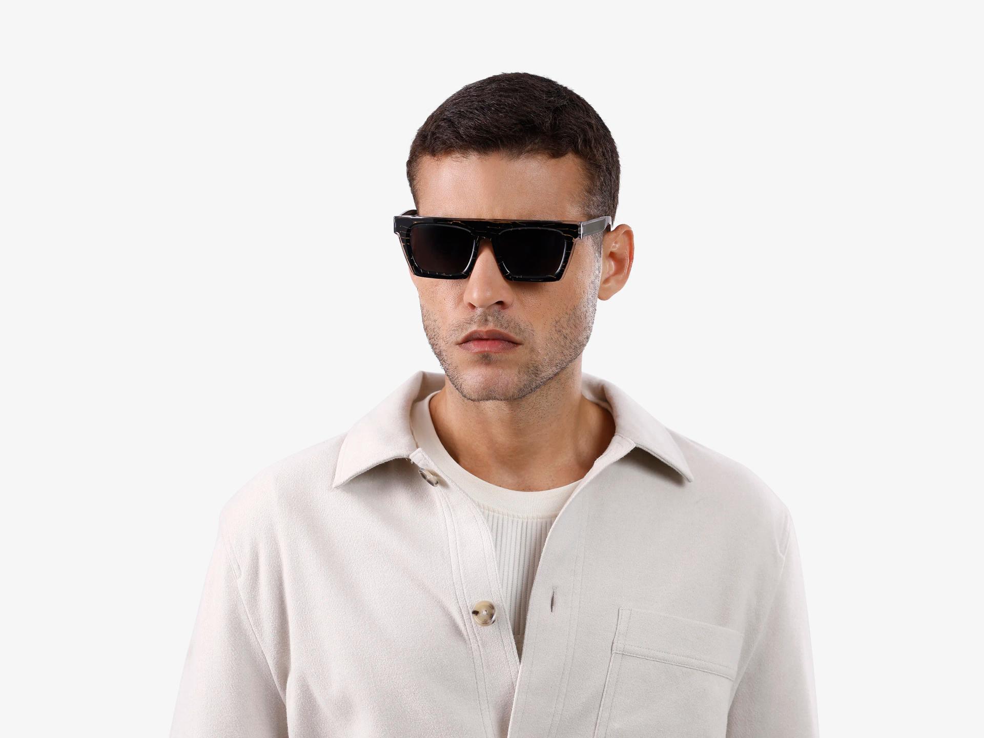 Black and Gold Square Sunglasses With Grey Tint-1