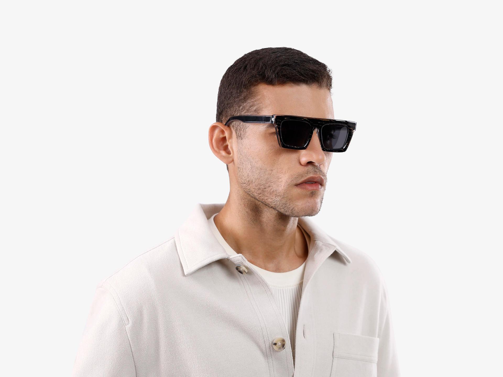 Black and Gold Square Sunglasses With Grey Tint-1