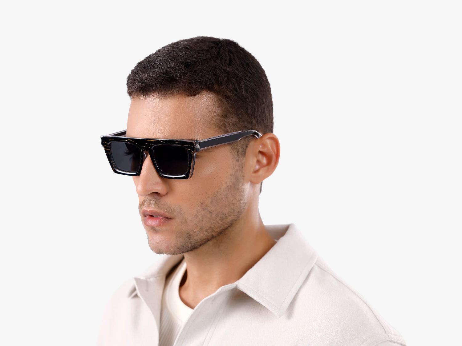 Black and Gold Square Sunglasses With Grey Tint-1